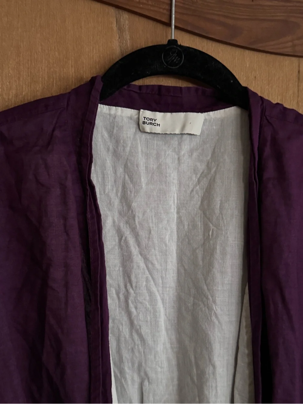 Tory Burch Purple Linen Tie-Waist Robe with White Lining